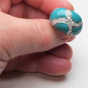 *925 Sterling Silver Diamond Turquiose Ring